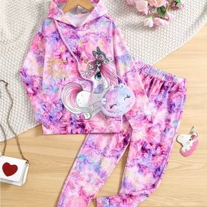 NWOT 3pcs Girls Sweet Tie Dye Outfits Unicorn Girl